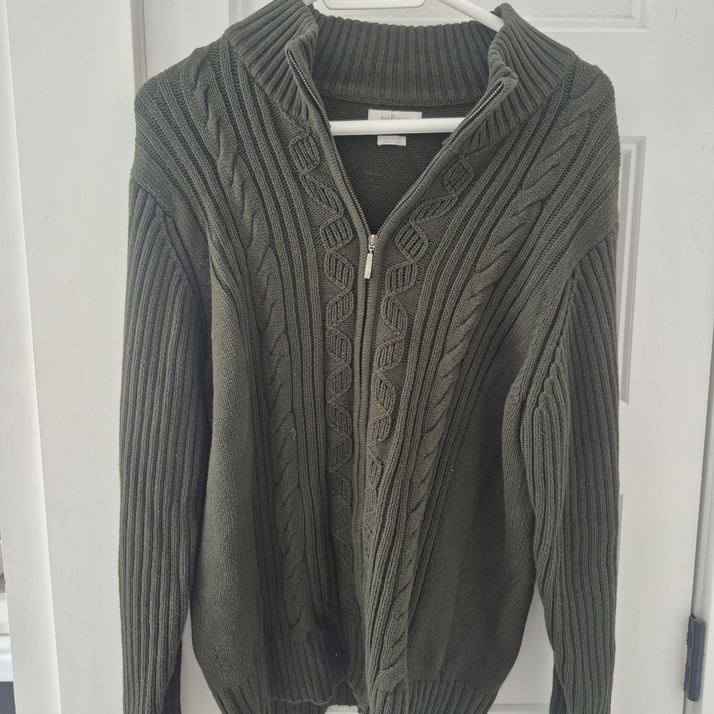 Van Heusen Olive Knit Zip-Up Sweater